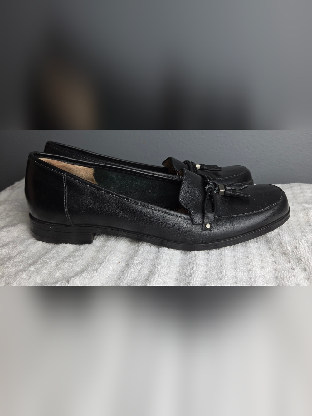 Naturalizer Black Leather Tassel Loafers for Men